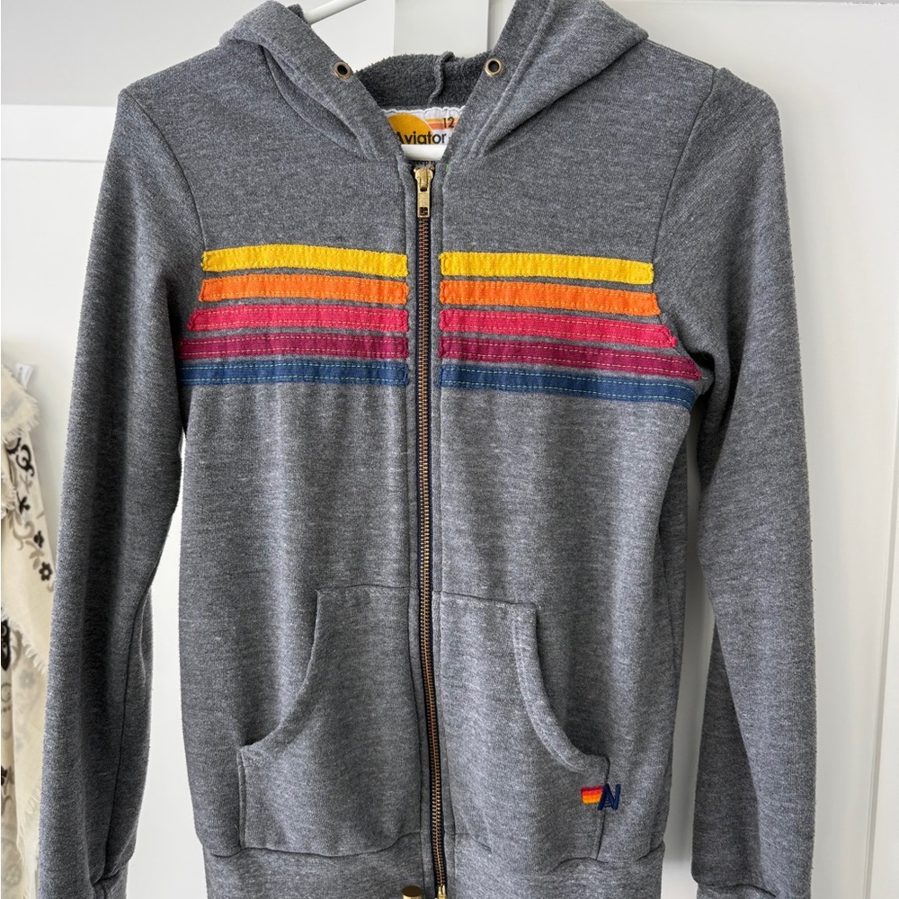 Aviator Nation Kids Charcoal Jacket with Colorful Stripes